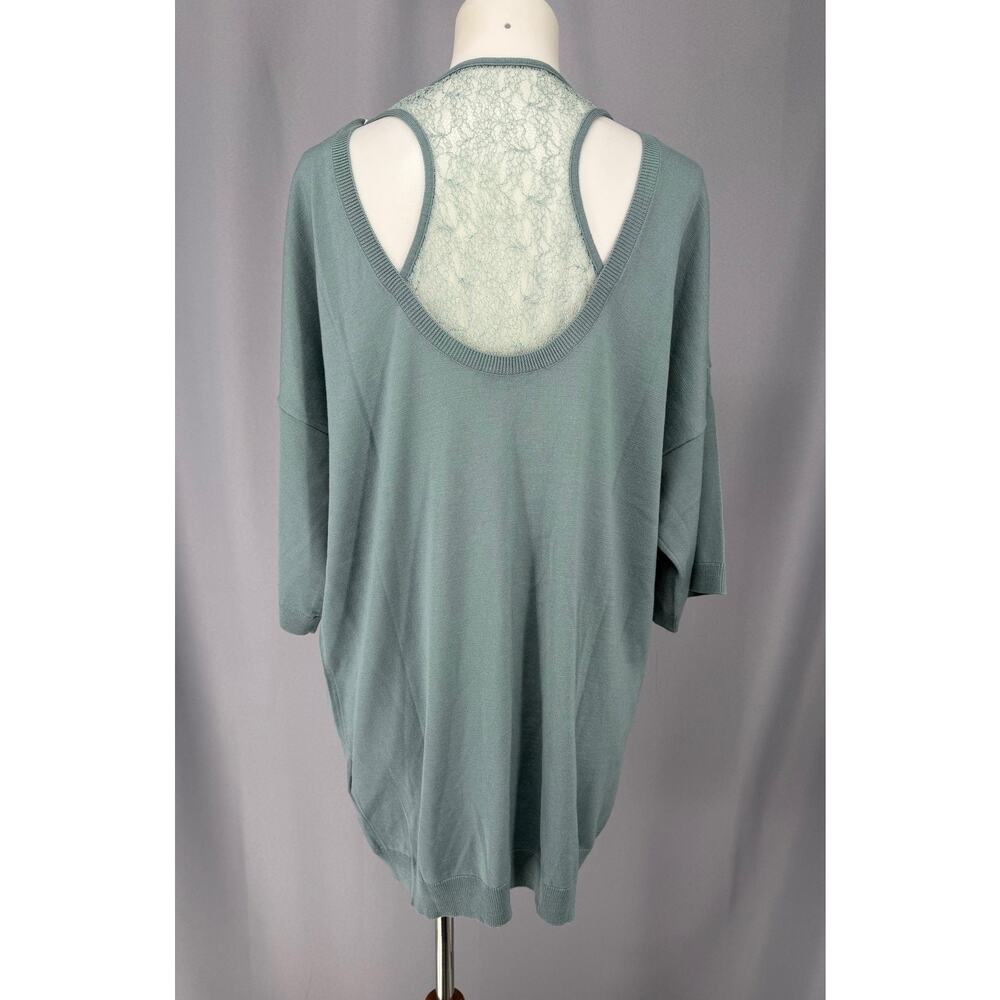 Valentino Sweater Womens Large Green Lace Inset Dolman Tunic Virgin Wool Italy - Picture 3 of 14